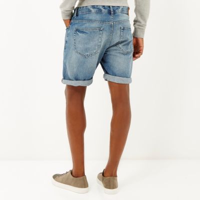 Mid blue wash Only & Sons denim shorts